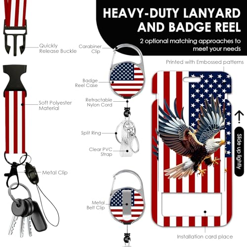 Unitedstates Flag Lanyards ID Badge, American Flag ID Badge Holder with Retractable Reel Clip and Keychain, Vertical Heavy Duty Identity Badge Cover Case Protector for Teacher Nurse Women Man - color: Nationalflag-red