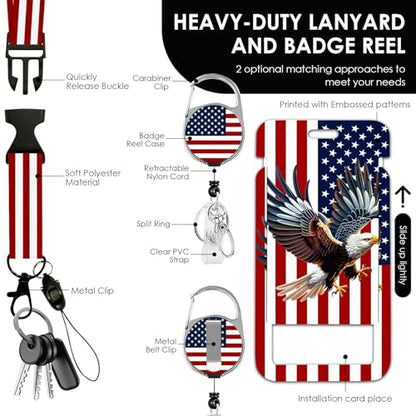 Unitedstates Flag Lanyards ID Badge, American Flag ID Badge Holder with Retractable Reel Clip and Keychain, Vertical Heavy Duty Identity Badge Cover Case Protector for Teacher Nurse Women Man - color: Nationalflag-red