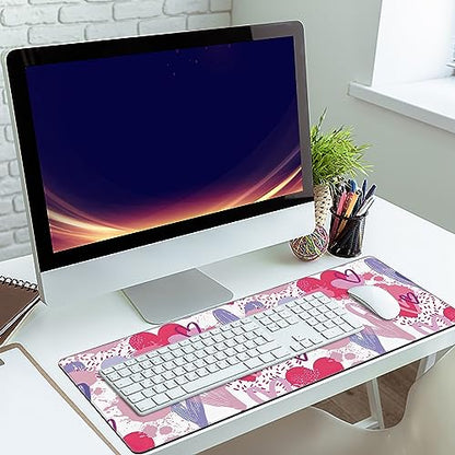 MIOAOSRT Desk Mat,Pink and Violet Hearts Gaming Mouse Pad,XXL Extended Mouse Pad Mat for Office,Computer,Keyboard with Non-Slip Base Stitched Eges Mousepad 35.4x15.75 inch - color: Pink and Violet Hearts