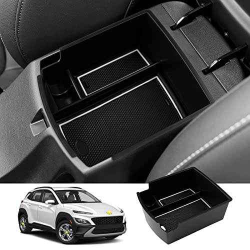 SKTU for 2018 2019 2020 2021 2022 2023 Hyundai Kona Center Console Organizer Insert ABS Black Materials 2023 Kona OS Tray Armrest Box Glove Secondary Storage Box with Coin and Glass Holder (White) - color: for 2018-2023 Kona White