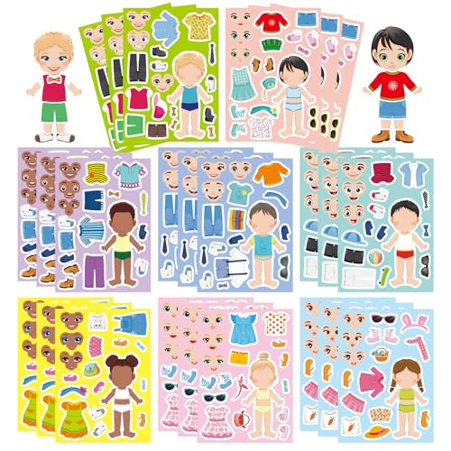 24 Sheets Make a Face and Dress Up Stickers for Girls Boys, Make Your Own Stickers for Kids Toddlers, Preschool Children Crafts Party Favor, Rewards, Art Craft, Birthday Gift - style: Make a Face and Dress Up