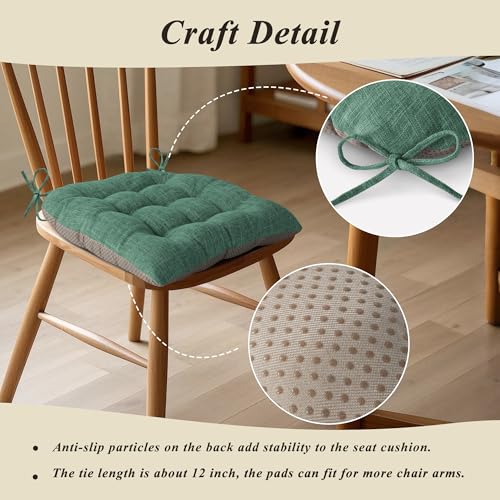 Chair Cushions for Dining Chairs Set of 4 Durable D-Shaped Seat Cushions with Non-Slip Backing Secure Ties Thick Cozy Seat Pad for Kitchen Dining Room Office(18x16.5x3in Green) - color: Green