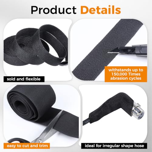 Black 2:1 Ratio Automotive Heat Shrink Braided Sleeving,Wear-Resistant Flat Woven Shrinkable Sleeve Fabric Car Cable Wires Hoses Protection (1-1/8"-8ft) - size: 1-1/8"-8ft