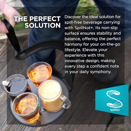 SpillNot+ - The SpillNot Portable Handheld Beverage Carrier, Nonspill Drink Tray, Innovative, Easy to Use - Black