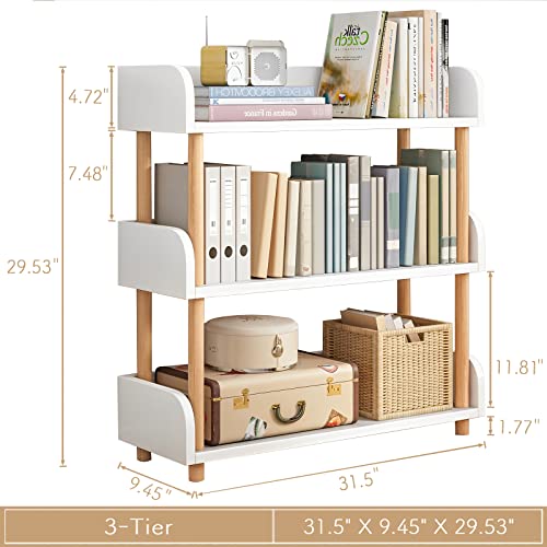 OSCHF 3-Tier Wooden Open Bookcase - Modern Display Bookshelf with Top Edge and Solid Wood Frame for Home and Office, Storage Cabinet, Warm White - color: Warm White, size: 3-tier