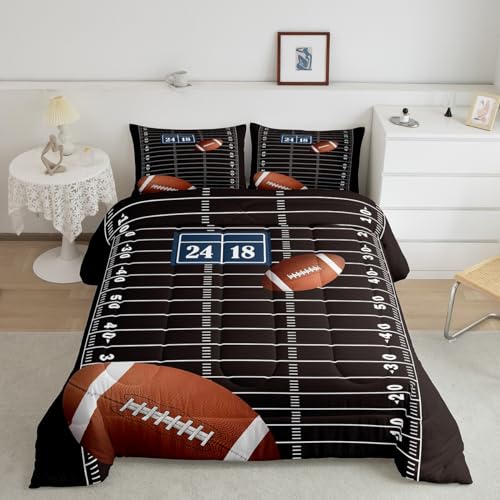 jejeloiu Football Comforter Set Twin Size Kids Rugby Comforter for Boys Girls Teens Football Bedding Set Breathable Sports Theme Black Duvet Set Room Decor Quilt Set - color: Multi 12, size: Twin