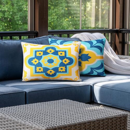 Juexica 2 Pack Chaise Lounge Pillow with Strap Outdoor Waterproof Beach Chair Neck Headrest Pillow Adjustable Elastic Band for Hammock Lumbar Recliner Pillows for Patio Pool Chair(Boho Blue Flower) - style: Boho Blue Flower
