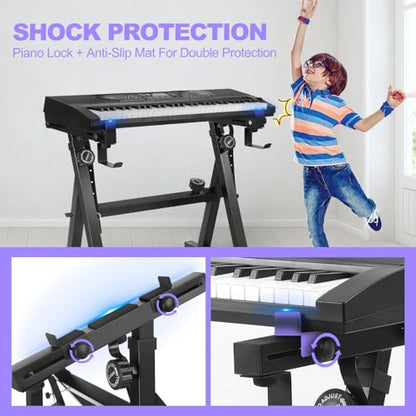 GrowDaily Keyboard Stand Piano Duty Stand Z Style Adjustable Keyboard Holder Piano Keyboard Stand Fits 54, 61 And 88 Keys Electric Keyboards Digital Pianos