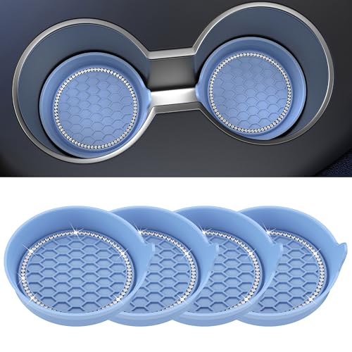 Amooca Car Cup Coaster Universal Non-Slip Cup Holders Bling Crystal Rhinestone Car Interior Accessories 4 Pack Gray Blue - color: Gray Blue, size: 4 Pack