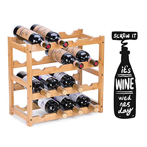 Wine Rack, Natural Bamboo Storage Rack Freestanding Countertop Stackable Display Shelf Wine Bottle Holder (4-Tiers 16-Bottles) - size: 4-Tiers 16-Bottles