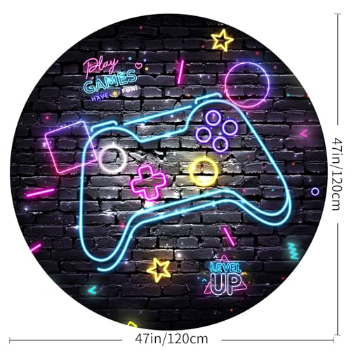 Blue Purple Gaming Chair Mat for Hardwood Floor Anti-Slip, Brick Wall Neon Graffiti Gamer Round Office Computer Carpet for Teen Bedroom Decor, Office Gaming Room, Round 47"