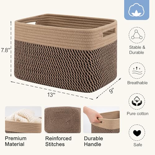 4 Pack Storage Baskets for Organizing, Woven Baskets for Shelves - Perfect for Toys, Books, Towels, and Clothes, Durable Gift Basket Bins Toy Storage, 12.7''L x9''W x7.8''H, Black and Brown - color: Brown & Black, size: Small/12.7''Lx9''Wx7.8''H