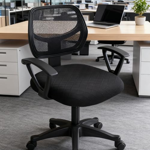 Stretch Jacquard Office Chair Cover, Removable Washable Desk Chair Cover, Anti-dust Seat Cushion Protectors - Black - color: Black, size: Chair Seat Cover