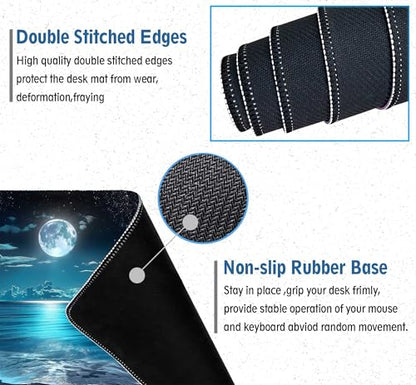 Moon Illuminating The Clear Blue Ocean Design Large Mouse pad,Large Extended Gaming Mouse Pad with Stitched Edges,Non-Slip Natural Rubber Base,Waterproof Computer Mouse Pad Keyboard Mat - color: D4