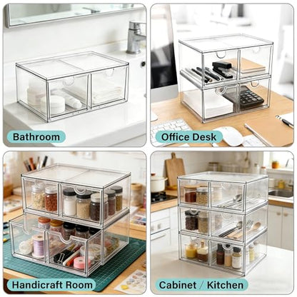 Prsildan Acrylic Storage Drawers Clear Makeup Organizer with 4 Drawers | Transparent, Stackable, For Vanity Bathroom Kitchen Cabinets Office Desk Undersink, Cosmetics Toiletries Home Small Items - style: Style2-4Drawers