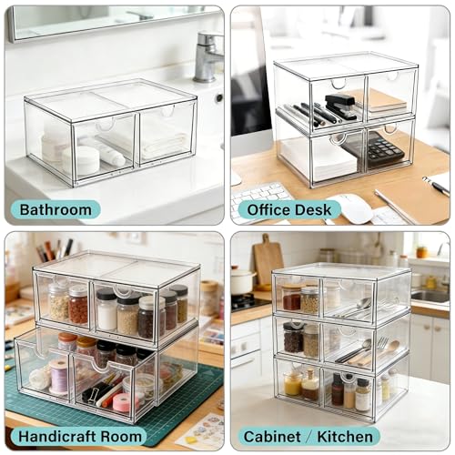 Prsildan 6 Small Drawers Stackable Storage Drawer Clear Acrylic Organizer | Makeup Organizers, Vanity Bathroom Kitchen Cabinets Under Sink Home Organization, 3 Pack - style: Style2-6Drawers
