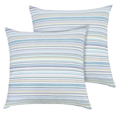 FUNHOME Outdoor Pillow Covers ONLY, No Insert! Pack of 2 Square Throw Pillow Covers, Decorative Water-Repellent Modern Cushion Cases for Sofa Patio Couch Decoration 18 x 18 Inch-Blue Stripe - color: Blue Stripe, size: 18"L x 18"W(No Insert)