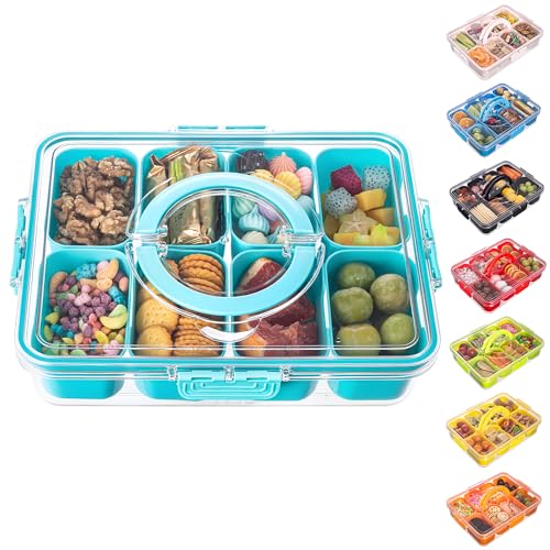 Divided Serving Tray with Lid and Handle - Snackle Box Charcuterie Container for Portable Snack Platters Organizer for Candy, Fruits, Nuts, Snacks - Perfect for Party, Entertaining, Lake blue - color: Lake blue