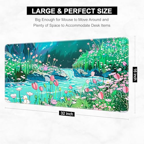 Desk Pad, 32" x 16" XXXL Extended Large Gaming Mouse Pad, Desktop Decor Desk Mat, Men Women Office Supplies and Accessories, Cute Anime Mouse Mat for Laptop & Keyboard, Tulip River - color: Anime Tulip River