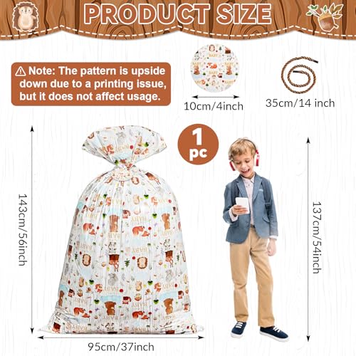 gisgfim 1Pcs Extra Large Woodland Baby Shower Plastic Gift Bags 37x56 Inch Jumbo Forest Animal Present Bag Big Gift Wrapping Tote with Tag and Tie Treat Candy Party Favor Birthday Party Supplies - style: Woodland