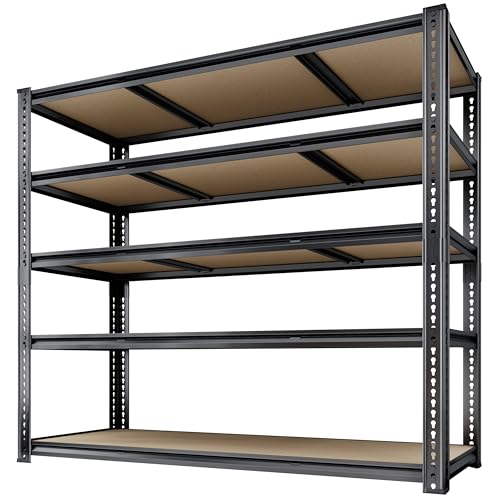48"W Garage Shelving, 3050LBS Storage Shelves Heavy Duty, 5 Tier Metal Shelving Unit Adjustable Garage Shelves Heavy Duty Shelving for Warehouse,Commercial, Kitchen, 48" W × 24" D × 72" H, Black - size: 48"W x 72" H x 24" D