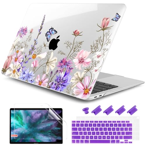 DONGKE Compatible with MacBook Air 13 inch Case 2021 2020 2019 2018 Release A2337 M1 A2179 A1932 with Retina Display & Touch ID, Plastic Hard Shell & Keyboard Cover - Butterfly Florals - color: Butterfly Florals