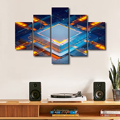 Living Room Wall Decor Circuit Board Canvas Painting Wall Art 5 Panel Wall Art Family Wall Decor Artwork for Home Walls Framed Art Wall Decor Modern Wall Art Canvas Art Wall Hanging, 60"x40" - color: Artwork-11, size: 60''Wx40''H