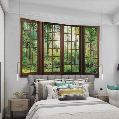 Aidatain Green Forest Natural Tapestry Window Scenery Wall Aesthetic Tapestry for Bedroom Flannel 90" L x 84" W Beach Blanket Living Dinning Room College Dorm Wall Hanging GTDJAT0092 - size: 90"L x 84"W