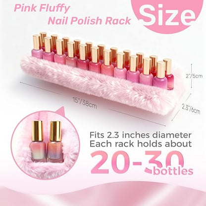 Care&More YJ 15 Inch Nail Polish Shelves, 4-Pack Fuzzy Display Nail Polish Rack for Storing Nail Bottles, Sunglasses, Essential Oils, Plush Soft Pink - color: Pink