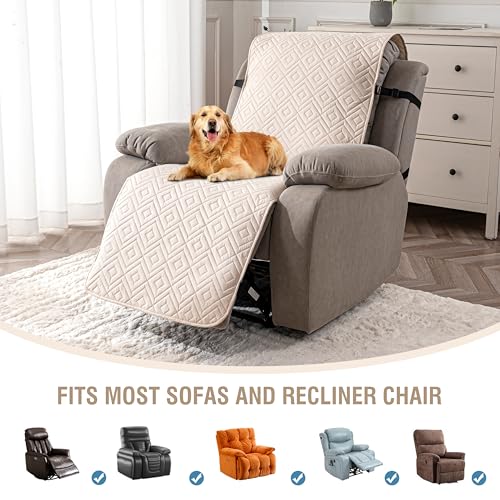 Genina Waterproof Oversized Recliner Chair Covers - 100% Protection, Non-Slip, Washable Recliner Slipcover for Larger Recliners, Kids & Pets Friendly【28'' /Beige】 - color: Beige, size: 28 in （Oversized 1 Seater）