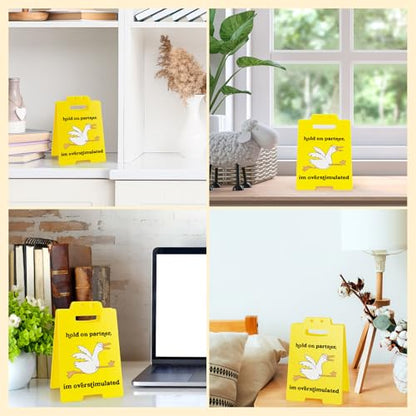Funny Goose Desk Sign - Chaotic "Overstimulated" Meme Humor Office Decor, Gag Gift for Coworkers & Gamers, ADHD Anxiety Sensory Overload Warning Sign - style: Funny Goose