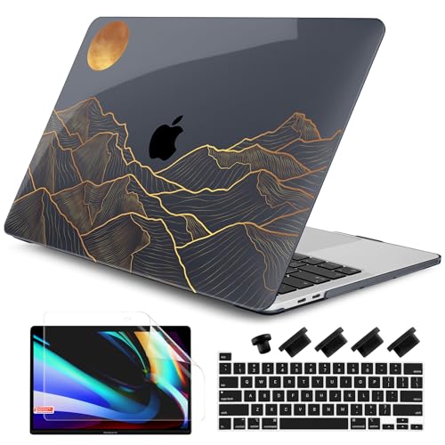 DONGKE Compatible with MacBook Pro 13 inch Case 2024 2023-2020 Release A2338 M2/M1 A2251 A2289 with Retina Display & Touch ID, Plastic Hard Shell & Keyboard Cover & Screen Film - Abstract Mountain - color: Abstract Mountain X692