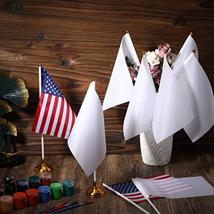 Tatuo 48 Pcs Mini White Desktop Flags on Stick with Stands 5.51 x 8.27 Office White Solid for DIY Craft Small Blank Desktop Flag with Pole for 4th of July Event Celebration