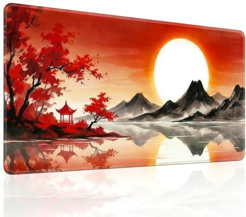 Large Gaming Mouse Pad, 35.4 x 15.7 Inch Computer Mousepad, Waterproof Gaming Mousepad with Stitched Edges and Non-Slip Rubber Base, Extended Desk Mat for Home Office Work(Sunset)