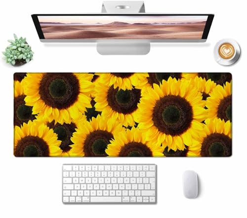 Mouse Pad Gaming, Large XXL Mouse Pads, Non-Slip Rubber Base Mousepad, Keyboard Mouse Mat Desk Pad with Stitched Edges, 31.5x11.8 inch Yellow Sunflower - color: Yellow Sunflower, size: 31.5L x 11.8W inches