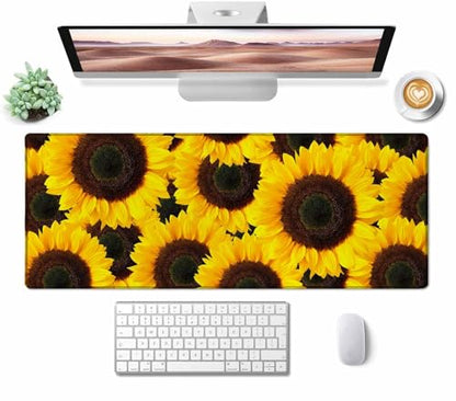 Mouse Pad Gaming, Large XXL Mouse Pads, Non-Slip Rubber Base Mousepad, Keyboard Mouse Mat Desk Pad with Stitched Edges, 31.5x11.8 inch Yellow Sunflower - color: Yellow Sunflower, size: 31.5L x 11.8W inches