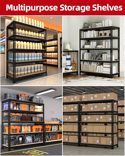 PrimeZone 32" W x 16" D x 63" H Storage Shelves - 5 Tier Adjustable Garage Storage Shelving, Heavy Duty Metal Storage Utility Rack Shelf Unit for Warehouse Pantry Closet Kitchen, Black - size: 32"W x 16"D x 63"H
