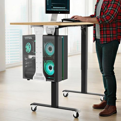 KEEGH Heavy Duty Under Desk PC Mount Adjustable Under Desk Computer Mount Supports Up to 90 lbs PC Mount with Secure Locking for Standing Desk, White - color: White