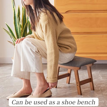 Kitsanery Foot Stool,Ottoman,Bamboo Small Sofa Foot Rest Under Desk,Extra Seating for Living Room, Bedroom and Kitchen (Brown Stool Legs - Gray Surface) - color: Brown Stool Legs - Gray Surface