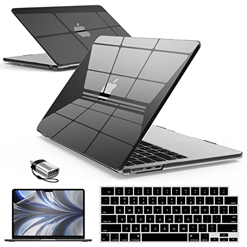IBENZER Compatible with MacBook Air 13 inch Case M5 2026 M4 2025 M3 M2 2024-2022 A3449 A3240 A3113 A2681,HardShellCase&KeyboardCover ScreenFilm Type-C for Mac air 13.6", Crystal BLK, KK-CYBK+2TC - color: Crystal Black
