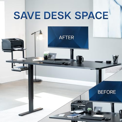 VIVO Clamp-on 16 inch Flexible 2-Tier Shelving Unit for Table Accessories, Gaming Devices, and More, 4 Configuration Options, Desktop Organizer, Black, DESK-SHELF2CS