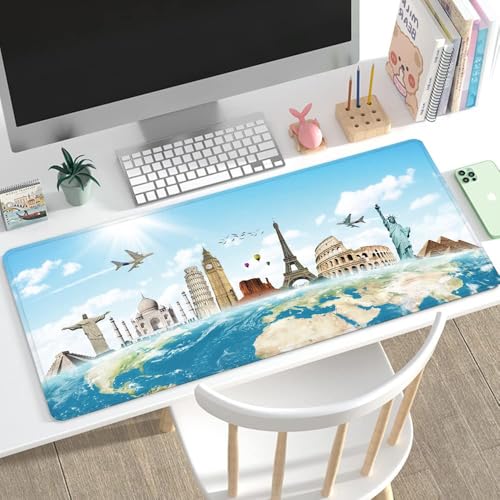 31.5x11.8 Inch Non-Slip Long Extended Large Gaming Mouse Pad with Stitched Edges XL Laptops Keyboard Mouse Mat(Travel World) - color: Travel World