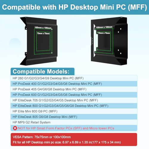 Mini PC Mount for HP, VESA Wall Under Desk Mount or Mount to a Monitor Arm for HP EliteDesk 800 G4 G3 G5 G9 EliteDesk 705 805, HP Pro Mini 400 260, HP ProDesk 400 405 600 Mini PC with Pen Holder