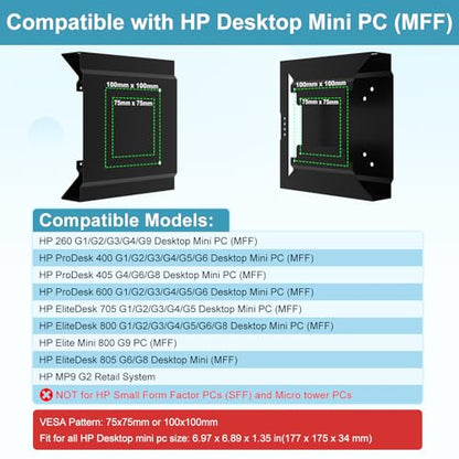 Mini PC Mount for HP, VESA Wall Under Desk Mount or Mount to a Monitor Arm for HP EliteDesk 800 G4 G3 G5 G9 EliteDesk 705 805, HP Pro Mini 400 260, HP ProDesk 400 405 600 Mini PC with Pen Holder