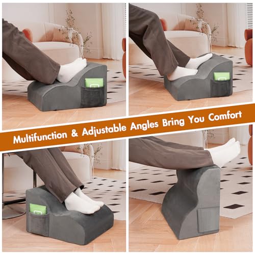 Echaprey Foot Rest for Under Desk at Work,Adjustable Under Desk Footrest Multifunctional 3-Tier Foot Stool with Non-Slip Base and Washable Cover Ergonomic Foot Stool for Office,Home,Car,Travel (Grey) - color: Grey