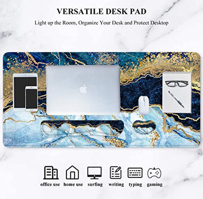 LATEEFAH Large Mouse Pad and Keyboard Wrist Rest, Desk Pad for Keyboard and Mouse, Extended Gaming Mouse Pad with Wrist Support, Waterproof Non-Slip Desk Mouse Mat for Office, Home - color: 4Pcs-Blue & White Marble