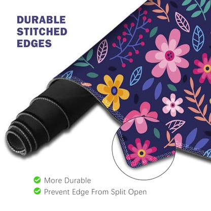 ToLuLu Extended Gaming Mouse Pad, Memory Foam Ergonomic Keyboard Mouse Wrist Rest Support Set, Large Desk Mat with Stitched Edges, Non-Slip Base Mousepad for Home Office Game Study, Purple Flowers - color: Purple Flowers