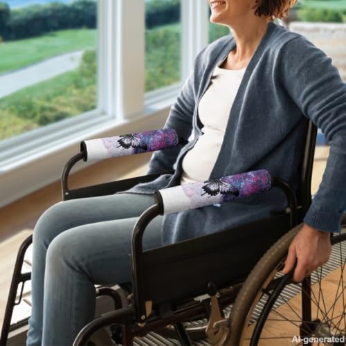 Butterfly Purple Wheelchair Armrest Covers Washable Wheelchair Parts Accessories Portable Mobile Arm Support Office Transport Chair Mobility Scooter Gift for Women Men - color: Butterfly Purple