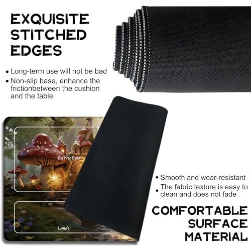 Playmat for MTG Enchanting Mushroom Houses Magic Play Mat 24x14 Inch Card Game Mat for Magic The Gathering TCG PTCG Playmat with Free Storage Bags Non-Slip Backing and Stitched Edge - color: Enchanting Mushroom Houses With Zones