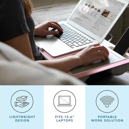 LAPGEAR Home Office Lap Desk with Device Ledge, Mouse Pad, and Phone Holder - Pink - Fits up to 15.6 Inch Laptops - Style No. 91584 - color: Blush Pink, size: Home Office W/Device Ledge